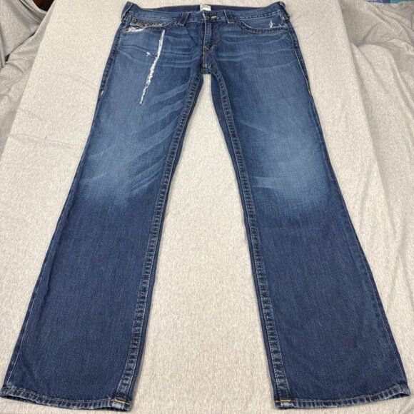 True Religion Ricky Distressed Embellished Studded Jeans Size 36X34 Y2k Straight - Picture 2 of 14